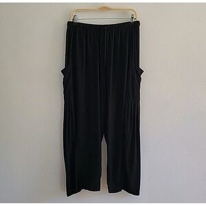 Tarse Wide Leg Crop Cargo Pants Large Black Linen Blend Baggy Relaxed High Rise